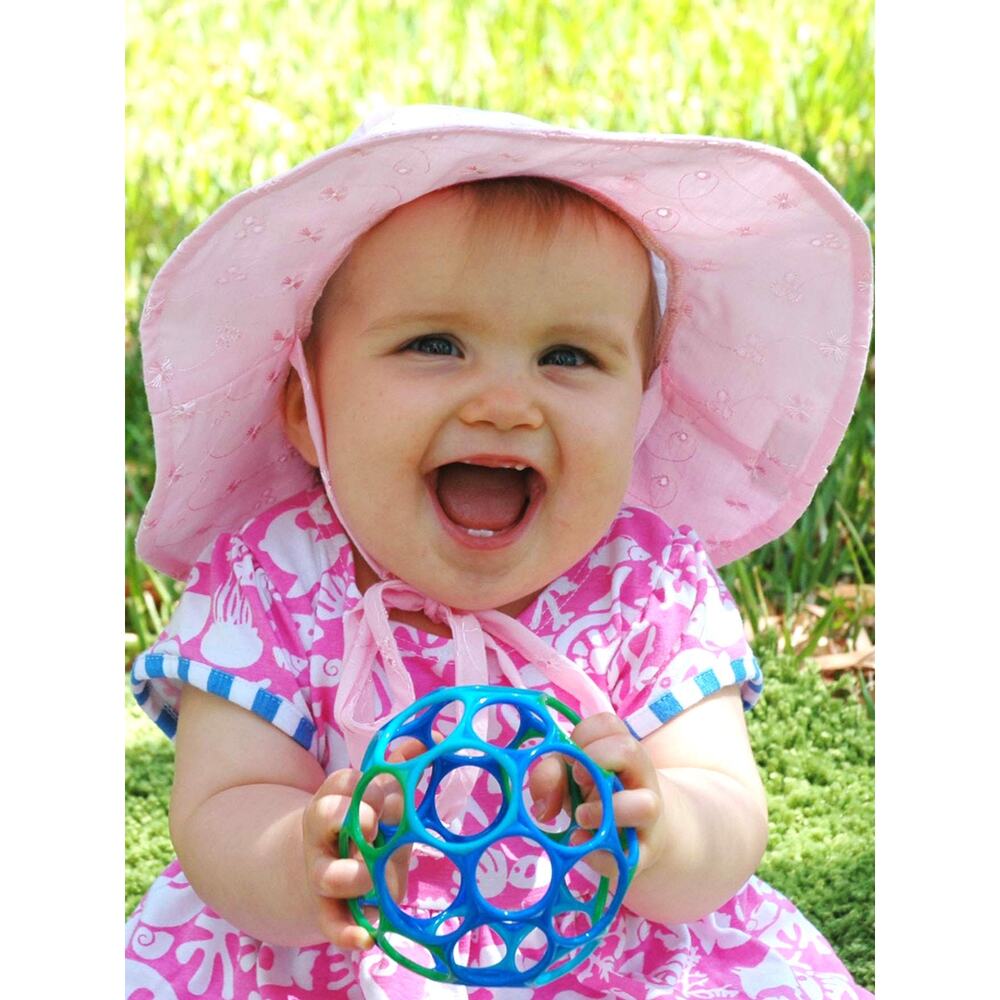The Original Flap Happy Hat Baby Sun Cap 6-12 Months Pink Eyelet UPF 50 Ties Hat